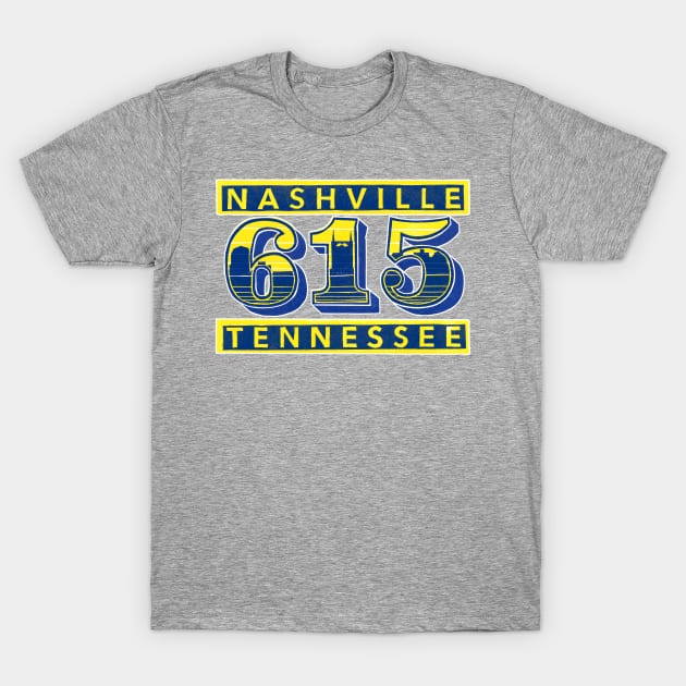 Nashville 615 Area Code Skyline T-Shirt by CrowingHensBindery